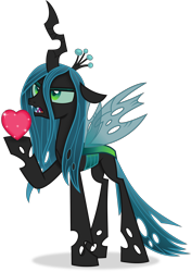 Size: 4370x6207 | Tagged: safe, artist:anime-equestria, imported from derpibooru, queen chrysalis, changeling, changeling queen, absurd resolution, crown, female, heart, holding, horn, jewelry, lidded eyes, regalia, simple background, solo, sparkling, transparent background, vector, wings