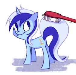 Size: 320x315 | Tagged: safe, artist:shiro, imported from derpibooru, minuette, pony, unicorn, brushie, brushing, looking at you, simple background, smiling, smiling at you, solo, tiny, tiny ponies, toothbrush, white background