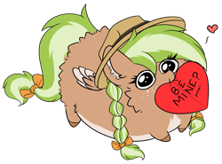 Size: 2046x1518 | Tagged: safe, artist:rand-dums, imported from derpibooru, oc, oc only, oc:sylvia evergreen, pegasus, pony, :p, braid, braided pigtails, chest fluff, chibi, commission, female, fluffy, freckles, hair tie, hat, heart, holiday, looking at you, looking up, looking up at you, mare, pegasus oc, pigtails, simple background, solo, text, tongue out, transparent background, valentine's day, wings, ych result