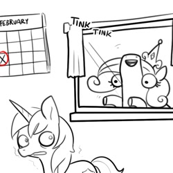 Size: 792x792 | Tagged: safe, artist:tjpones, imported from derpibooru, princess cadance, shining armor, alicorn, pony, unicorn, black and white, duo, duo male and female, faic, female, grayscale, hearts and hooves day, holiday, male, mare, monochrome, partial color, princess of love, scared, shivering, stallion, this will end in snu snu, valentine's day