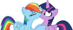 Size: 1336x554 | Tagged: safe, artist:rizonomi, artist:twilyisbestpone, imported from derpibooru, rainbow dash, twilight sparkle, alicorn, pegasus, pony, base used, duo, duo female, eyes closed, female, hooves to the chest, kiss on the lips, kissing, lesbian, love, mare, shipping, simple background, surprise kiss, transparent background, twidash, twilight sparkle (alicorn), wide eyes