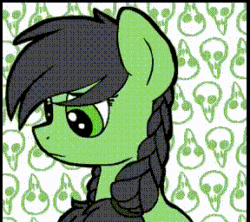 Size: 288x256 | Tagged: source needed, safe, artist:wingedwolf94, edit, imported from twibooru, oc, oc:filly anon, pony, animated, cute, embarrassed, female, filly, gif, looking at you, recolor, simple background, smiling, snowpity, white background