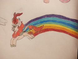 Size: 4000x3000 | Tagged: safe, artist:captain conundrum, autumn blaze, kirin, sounds of silence, /bale/, one eye closed, rainbow, traditional art, wink