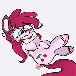 Size: 1920x1920 | Tagged: safe, artist:tasiashoe, imported from derpibooru, oc, oc only, earth pony, pony, blushing, bow, eyebrows, eyebrows visible through hair, heart, letter, mouth hold, sandals, simple background, solo, tail, tail bow, white background