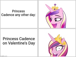 Size: 663x500 | Tagged: safe, artist:sketchmcreations, imported from derpibooru, princess cadance, alicorn, pony, decadence, female, holiday, mare, meme, oh boy, oh fuck, princess of shipping, run, shipper on deck, text, valentine's day, with great power comes great shipping