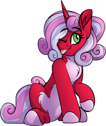 Size: 856x1019 | Tagged: safe, artist:notetaker, imported from derpibooru, oc, oc only, oc:cherryheart, pony, unicorn, chest fluff, eyebrows, eyebrows visible through hair, female, one eye closed, raised hoof, raspberry, simple background, sitting, solo, tongue out, transparent background, wink