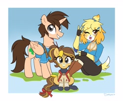 Size: 3300x2700 | Tagged: safe, artist:darkynez, imported from derpibooru, oc, alicorn, dog, pony, alicorn oc, animal crossing, ass, butt, furry, horn, isabelle, looking at you, smiling, wings