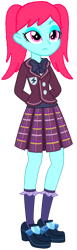 Size: 384x1246 | Tagged: safe, artist:rainbowstarcolour262, imported from derpibooru, oc, oc only, oc:diamond melody, human, equestria girls, bowtie, clothes, crystal prep academy, crystal prep academy uniform, crystal prep shadowbolts, pigtails, pink eyes, plaid skirt, pleated skirt, school uniform, shirt, shoes, simple background, skirt, socks, solo, standing, transparent background, twintails