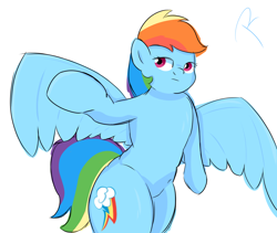 Size: 1280x1080 | Tagged: safe, artist:reinbou, imported from derpibooru, rainbow dash, pegasus, pony, semi-anthro, simple background, solo, white background