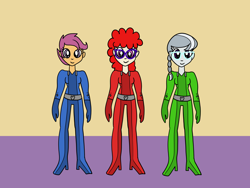 Size: 1440x1080 | Tagged: safe, artist:platinumdrop, imported from derpibooru, scootaloo, silver spoon, twist, human, equestria girls, request, totally spies