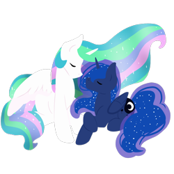 Size: 900x900 | Tagged: safe, artist:sinclair2013, imported from derpibooru, princess celestia, princess luna, alicorn, pony, duo, eyes closed, female, mare, simple background, transparent background