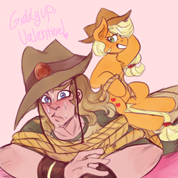 Size: 1080x1080 | Tagged: safe, artist:mimiporcellini, imported from derpibooru, applejack, crossover, crossover shipping, hol horse, holjack, interspecies, jojo's bizarre adventure, shipping