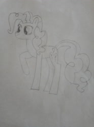 Size: 3120x4208 | Tagged: safe, artist:xuf, imported from derpibooru, pinkie pie, pony, monochrome, raised hoof, solo, traditional art