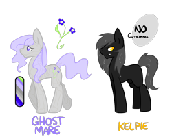 Size: 1280x1041 | Tagged: safe, artist:sinclair2013, imported from derpibooru, oc, oc only, oc:ghost mare, ghost, ghost pony, kelpie, pony, bone, female, male, mare, nudity, sheath, simple background, skeleton, stallion, transparent background, transparent flesh, wet, wet mane