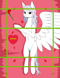 Size: 2000x2600 | Tagged: safe, imported from derpibooru, oc, oc:κασσάνδρα, alicorn, pony, alicorn oc, blushing, box of chocolates, flower, horn, looking at you, overhead view, rose, wings