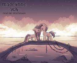 Size: 3221x2626 | Tagged: safe, artist:madelinne, imported from derpibooru, pony, commission, lake, sketch, sunset, water, your character here