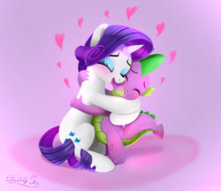 Size: 2081x1800 | Tagged: safe, artist:darksly, imported from derpibooru, rarity, spike, dragon, pony, unicorn, blushing, cute, duo, duo male and female, eyes closed, female, floating heart, heart, hearts and hooves day, holiday, hug, male, mare, open mouth, open smile, raribetes, shipping, smiling, sparity, spikabetes, straight, valentine's day