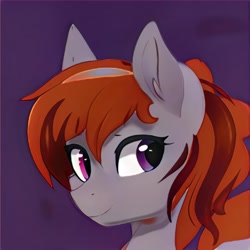 Size: 1024x1024 | Tagged: safe, imported from derpibooru, oc, oc:funny jo, earth pony, ai content, ai generated, close-up, closed mouth, earth pony oc, eyes open, generator:thisponydoesnotexist, heterochromia, photo, red hair, smiling