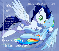 Size: 2884x2499 | Tagged: safe, artist:celedash, imported from derpibooru, rainbow dash, soarin', pegasus, pony, blushing, bridal carry, carrying, colt, female, foal, holiday, male, mare, shipping, soarindash, spread wings, stallion, straight, valentine's day, wings