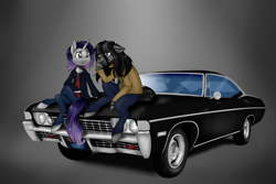 Size: 7200x4800 | Tagged: safe, artist:silverfir, imported from derpibooru, oc, earth pony, pony, semi-anthro, unicorn, car, clothes, cosplay, costume, duo, supernatural
