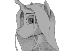 Size: 3150x2160 | Tagged: safe, artist:brehnya, imported from derpibooru, queen chrysalis, changeling, changeling queen, looking at you, simple background, sketch, solo, white background, wip