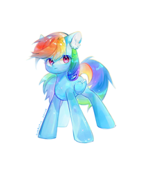 Size: 834x1021 | Tagged: safe, artist:ksdt-2, imported from derpibooru, rainbow dash, pegasus, pony, colored ear fluff, ear fluff, female, folded wings, mare, simple background, solo, standing, white background, wings