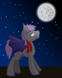 Size: 1200x1500 | Tagged: safe, artist:sinclair2013, imported from derpibooru, oc, oc only, oc:biggs, bat pony, blind, headband, male, mare in the moon, moon, night, nudity, sheath, solo, stallion