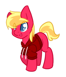 Size: 600x700 | Tagged: safe, artist:sinclair2013, imported from derpibooru, oc, oc only, oc:johnny, earth pony, pony, clothes, colt, foal, hoodie, male, not big macintosh, nudity, sheath, simple background, smiling, solo, transparent background