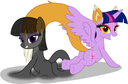 Size: 2705x1782 | Tagged: safe, artist:badumsquish, derpibooru exclusive, imported from derpibooru, twilight sparkle, oc, alicorn, fox, fox pony, hybrid, monster pony, original species, pony, shadow pony, backwards cutie mark, butt, cursed, duo, egyptian, egyptian pony, eyeshadow, female, fox ears, fox tail, grin, heart, holiday, kitsune, kitsune pony, looking at you, magic, makeup, mare, plot, possessed, possession, red eyes, red eyeshadow, shadow, sharp teeth, show accurate, simple background, sitting, smiling, smirk, smug, somnambulan curse, species swap, spread wings, tail, tail wag, teeth, this will end in possession, transformation, transparent background, twi-fox, twilight sparkle (alicorn), wingboner, wings, yellow eyes