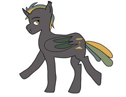Size: 2360x1822 | Tagged: safe, artist:darkderp, imported from derpibooru, oc, oc only, oc:golden mango, alicorn, bat pony, bat pony alicorn, bat wings, horn, simple background, smug, solo, white background, wings