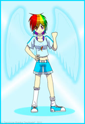 Size: 900x1311 | Tagged: safe, artist:inuhoshi-to-darkpen, imported from derpibooru, rainbow dash, human, 2012, clothes, converse, humanized, light skin, old art, shoes, solo