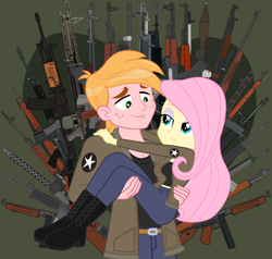 Size: 1000x952 | Tagged: safe, anonymous artist, artist:edy_january, edit, imported from derpibooru, vector edit, big macintosh, fluttershy, human, equestria girls, equestria girls series, assault rifle, bedroom eyes, big breasts, boots, breasts, bridal carry, busty fluttershy, carrying, clothes, female, fluttermac, girls und panzer, gun, heart, heart background, holding, holiday, jacket, link, link in description, looking at each other, looking at someone, machine gun, male, marine, marines, military, military uniform, rifle, saunders, shipping, shoes, smiling, smiling at each other, soldier, solo, straight, the legend of zelda, uniform, united states, usmc, valentine's day, vector, weapon
