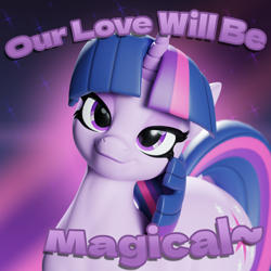 Size: 3840x3840 | Tagged: safe, artist:shreddy117, imported from derpibooru, twilight sparkle, pony, unicorn, 3d, explicit source, eyeshadow, female, hearts and hooves day, lipstick, looking at you, makeup, solo, text, unicorn twilight