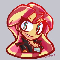 Size: 2048x2048 | Tagged: safe, artist:jldrawz, imported from derpibooru, sunset shimmer, human, equestria girls, bust, grin, looking at you, portrait, simple background, smiling, solo