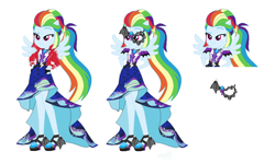 Size: 1084x648 | Tagged: safe, artist:lovemonsterhigh123, imported from twibooru, rainbow dash, equestria girls, carnival, clothes, dress, gown, image, jacket, jewelry, mary janes, mask, necklace, png, ponied up, ponytail, shoes