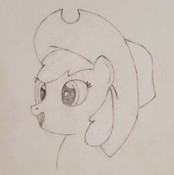 Size: 2066x2084 | Tagged: safe, artist:ceffyl-dŵr, apple bloom, earth pony, pony, applejack's hat, cowboy hat, female, filly, hat, solo, traditional art