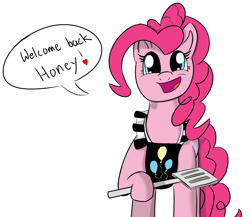 Size: 2582x2244 | Tagged: safe, artist:nonnyanon, pinkie pie, apron, clothes, drawthread, female, happy, mare, smiling, spatula