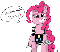 Size: 2582x2244 | Tagged: safe, artist:nonnyanon, pinkie pie, apron, clothes, drawthread, female, mare, smiling, smug, spatula