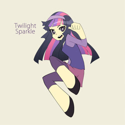 Size: 600x600 | Tagged: safe, artist:mirakurunaito, imported from derpibooru, part of a set, twilight sparkle, human, beige background, humanized, light skin, panty and stocking with garterbelt, simple background, solo, style emulation