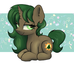 Size: 2600x2200 | Tagged: safe, artist:dumbwoofer, imported from derpibooru, oc, oc:pine shine, pony, unicorn, ear fluff, female, lidded eyes, looking at you, lying down, mare, ponyloaf, prone, simple background, sitting, smiling, solo, transparent background