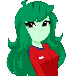 Size: 976x978 | Tagged: safe, artist:rosemile mulberry, imported from derpibooru, wallflower blush, human, equestria girls, equestria girls series, breasts, female, freckles, simple background, solo, updated design, white background