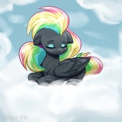 Size: 1000x1000 | Tagged: safe, artist:silverfir, imported from derpibooru, oc, oc only, pegasus, pony, cloud, eyes closed, eyeshadow, floppy ears, folded wings, lying, makeup, sky, sleeping, solo, wings