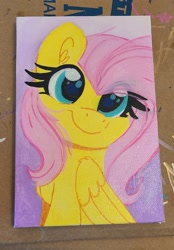 Size: 1424x2048 | Tagged: safe, artist:lbrcloud, imported from derpibooru, fluttershy, pegasus, pony, smiling, solo, traditional art