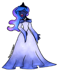 Size: 713x875 | Tagged: safe, artist:princessfaeron, imported from derpibooru, princess luna, human, equestria girls, clothes, dress, gown, simple background, solo, white background