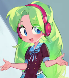 Size: 512x576 | Tagged: safe, edit, edited screencap, editor:luckreza8, imported from derpibooru, screencap, lemon zest, human, dance magic, equestria girls, spoiler:eqg specials, :d, ai content, ai generated, anime, female, generator:pinegraph, open mouth, open smile, smiling