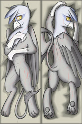 Size: 3522x5313 | Tagged: safe, alternate version, artist:somber, imported from derpibooru, griffon, fallout equestria, body pillow, butt, featureless crotch, female, muscles, plot, raider, scar