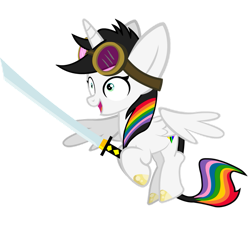 Size: 917x871 | Tagged: safe, artist:goldenfoxda, imported from derpibooru, oc, oc:lightning bliss, aviator goggles, cute, goggles, katana, ocbetes, simple background, sword, transparent background, weapon