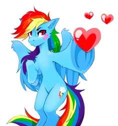 Size: 1937x2048 | Tagged: safe, artist:buvanybu, imported from derpibooru, rainbow dash, pegasus, pony, blushing, heart, simple background, solo, white background