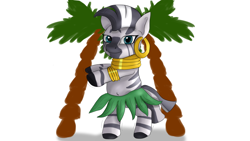 Size: 1920x1080 | Tagged: safe, artist:jbond, imported from derpibooru, zecora, pony, zebra, belly button, clothes, dancing, female, grass skirt, hawaii, hawaiian shirt, hula, hula dance, mare, palm tree, shirt, simple background, skirt, solo, tree, white background