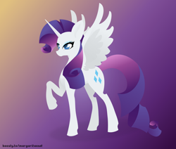 Size: 2600x2200 | Tagged: safe, artist:margaritaenot, imported from derpibooru, rarity, alicorn, pony, alicornified, gradient background, race swap, raricorn, solo, vector